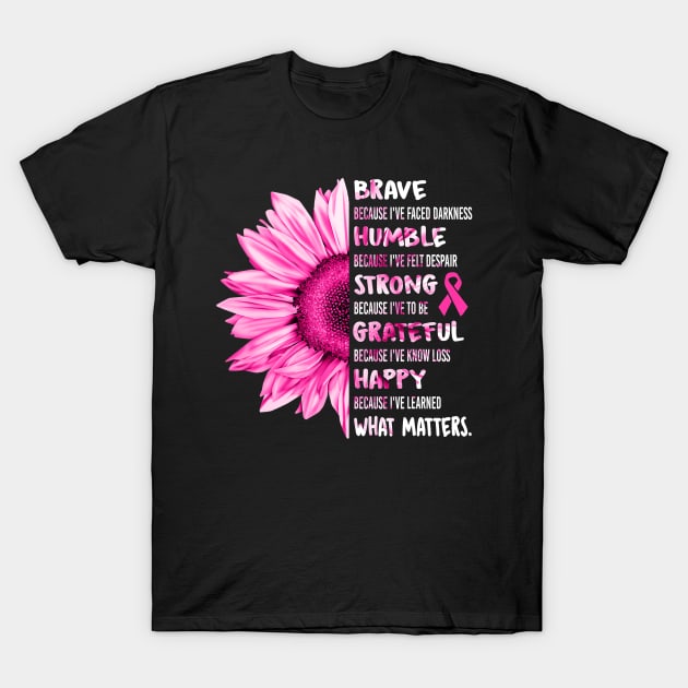 Sunflower Pink Ribbon Breast Cancer Awareness T-Shirt by klausgaiser